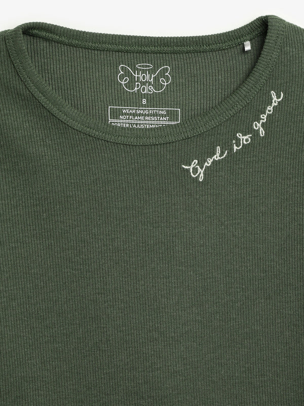 Solid Olive PJ Long Sleeve Set Ribbed Cotton-Bamboo Blend