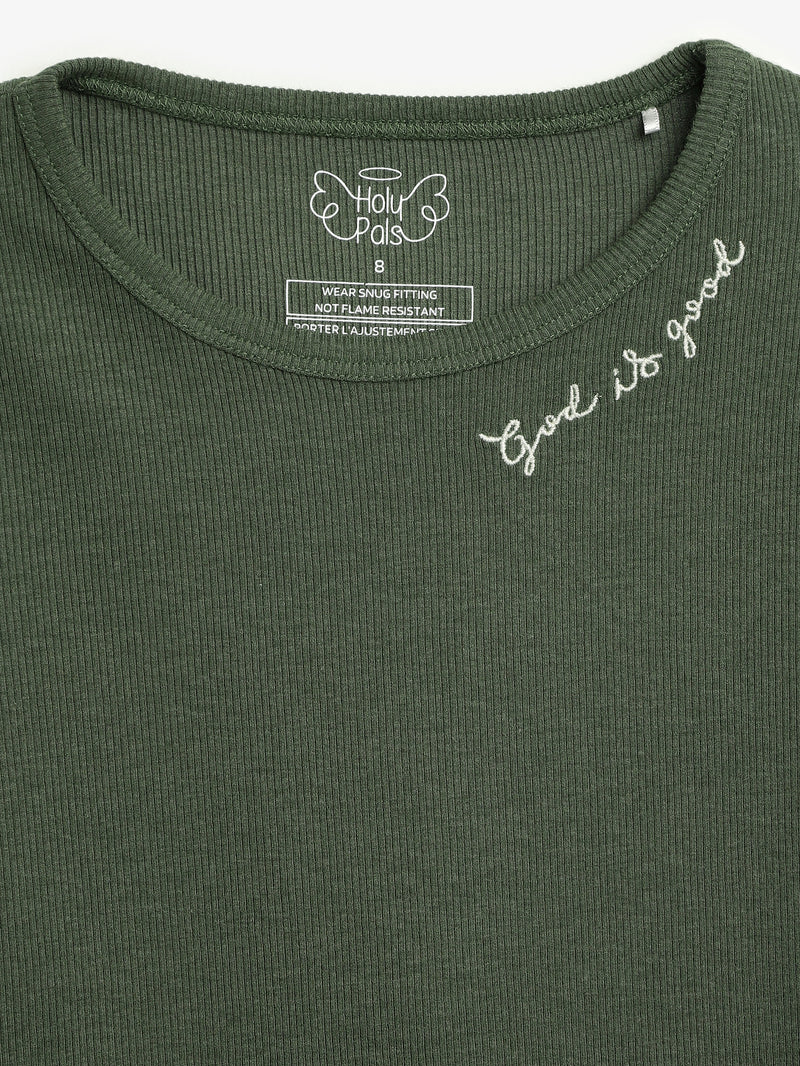 Solid Olive PJ Long Sleeve Set Ribbed Cotton-Bamboo Blend