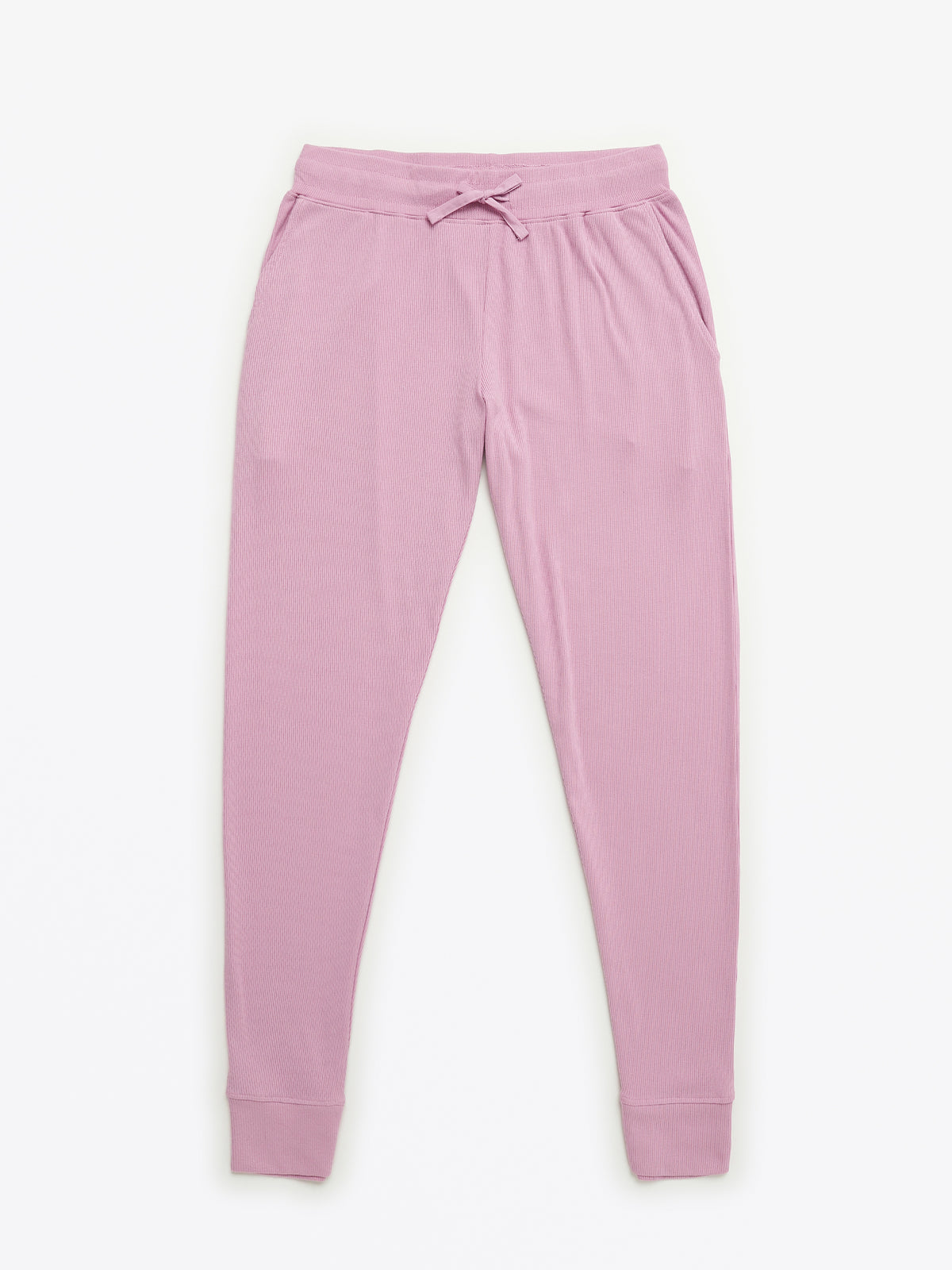 Solid Mauve Womens PJ Jogger Set Ribbed Cotton-Bamboo Blend