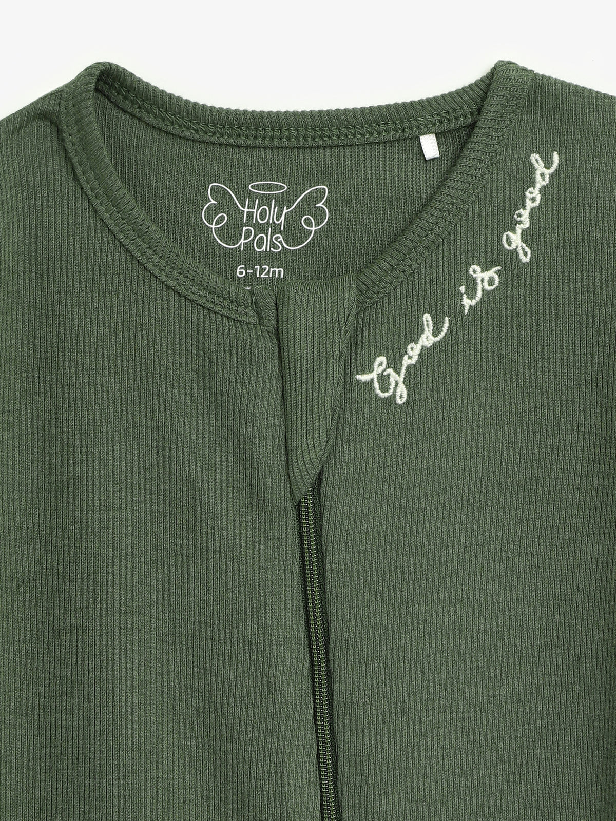 Solid Olive PJ Footed Onesie Ribbed Cotton-Bamboo Blend