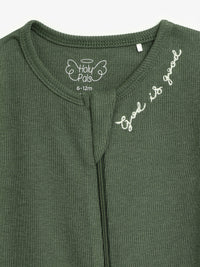Solid Olive PJ Footed Onesie Ribbed Cotton-Bamboo Blend