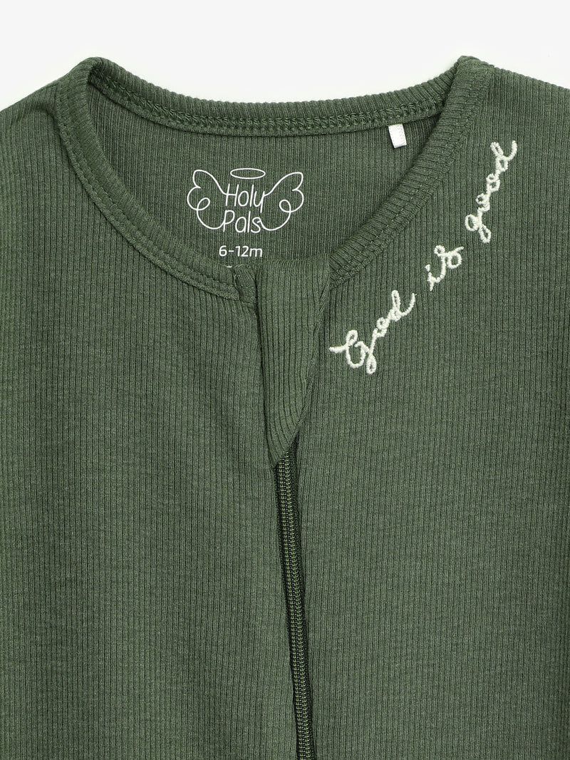 Solid Olive PJ Footed Onesie Ribbed Cotton-Bamboo Blend