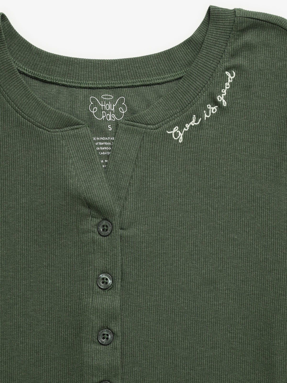 Solid Olive Womens Nightgown PJ Ribbed Cotton-Bamboo Blend