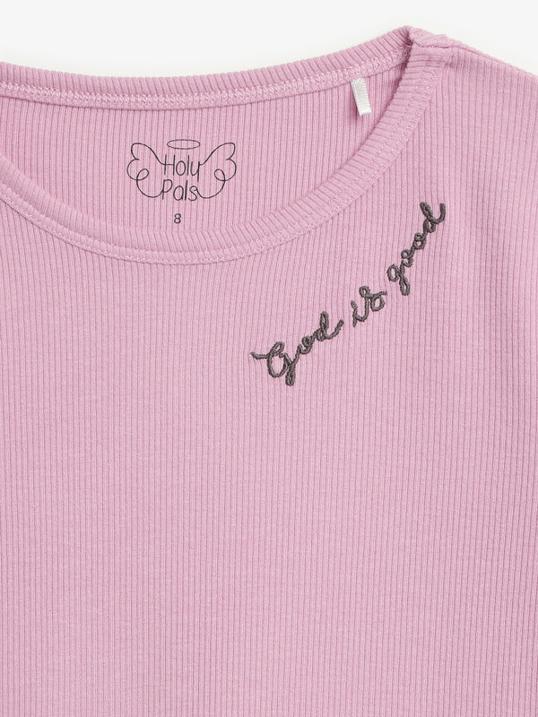 Solid Mauve PJ Long Sleeve Set Ribbed Cotton-Bamboo Blend