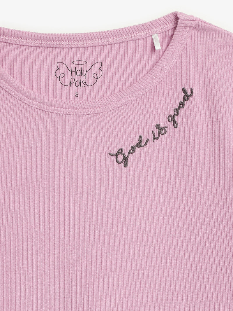 Solid Mauve PJ Long Sleeve Set Ribbed Cotton-Bamboo Blend