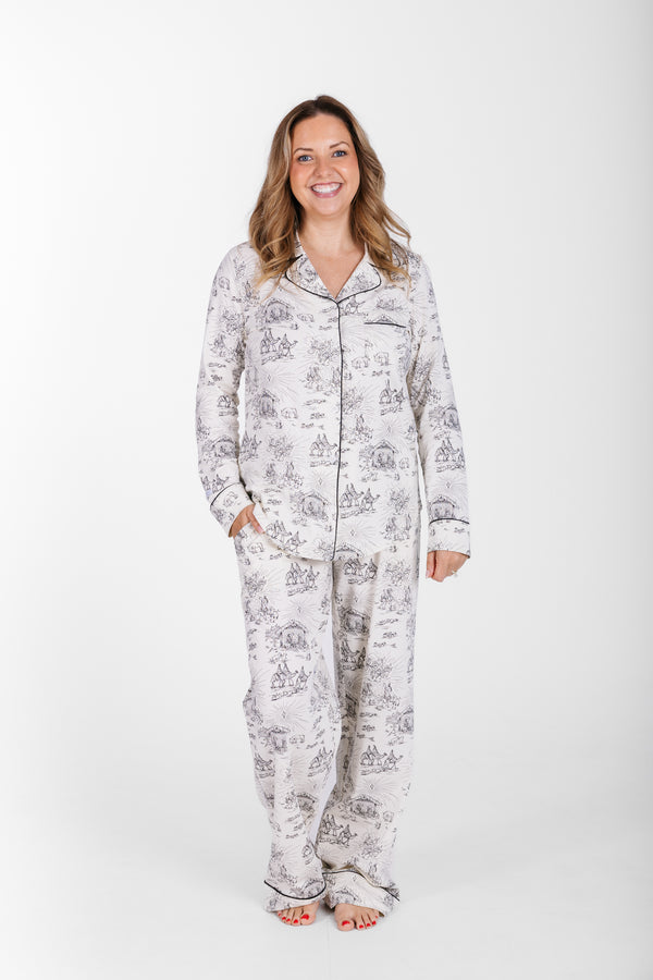 O Little Town of Bethlehem Womens Notch Collar PJ Set Cotton