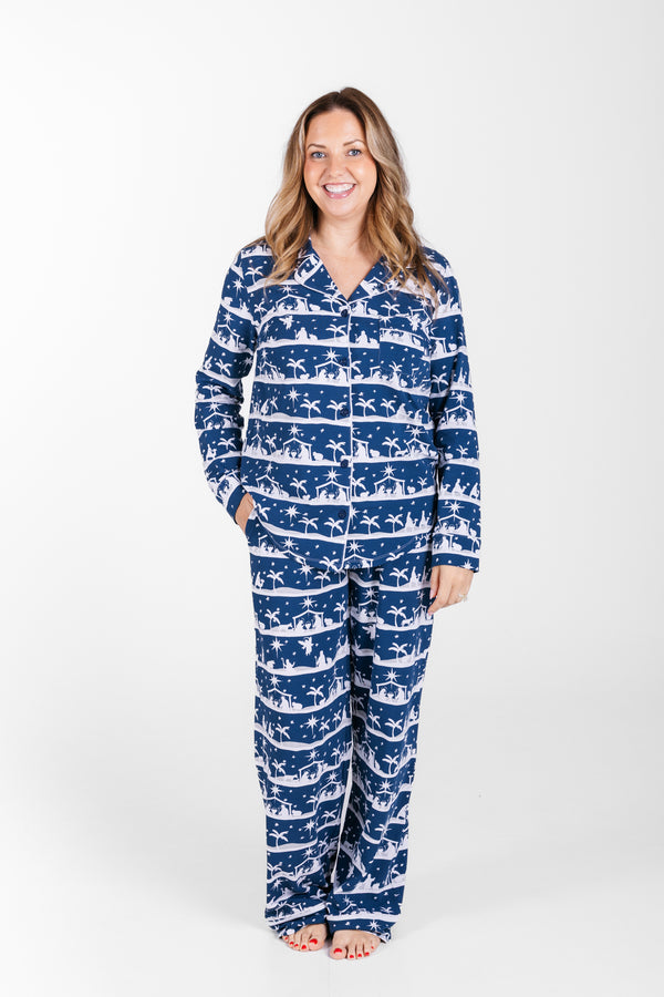 Starry Night Womens Notch Collar PJ Set Cotton