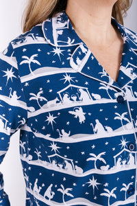 Starry Night Womens Notch Collar PJ Set Cotton