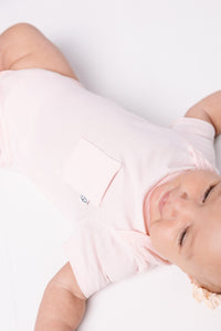 Pink Prayer Pocket Short Sleeve Bodysuit Cotton