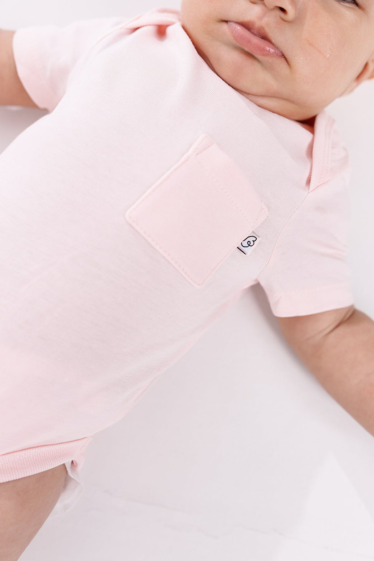 Pink Prayer Pocket Short Sleeve Bodysuit Cotton