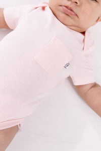 Pink Prayer Pocket Short Sleeve Bodysuit Cotton