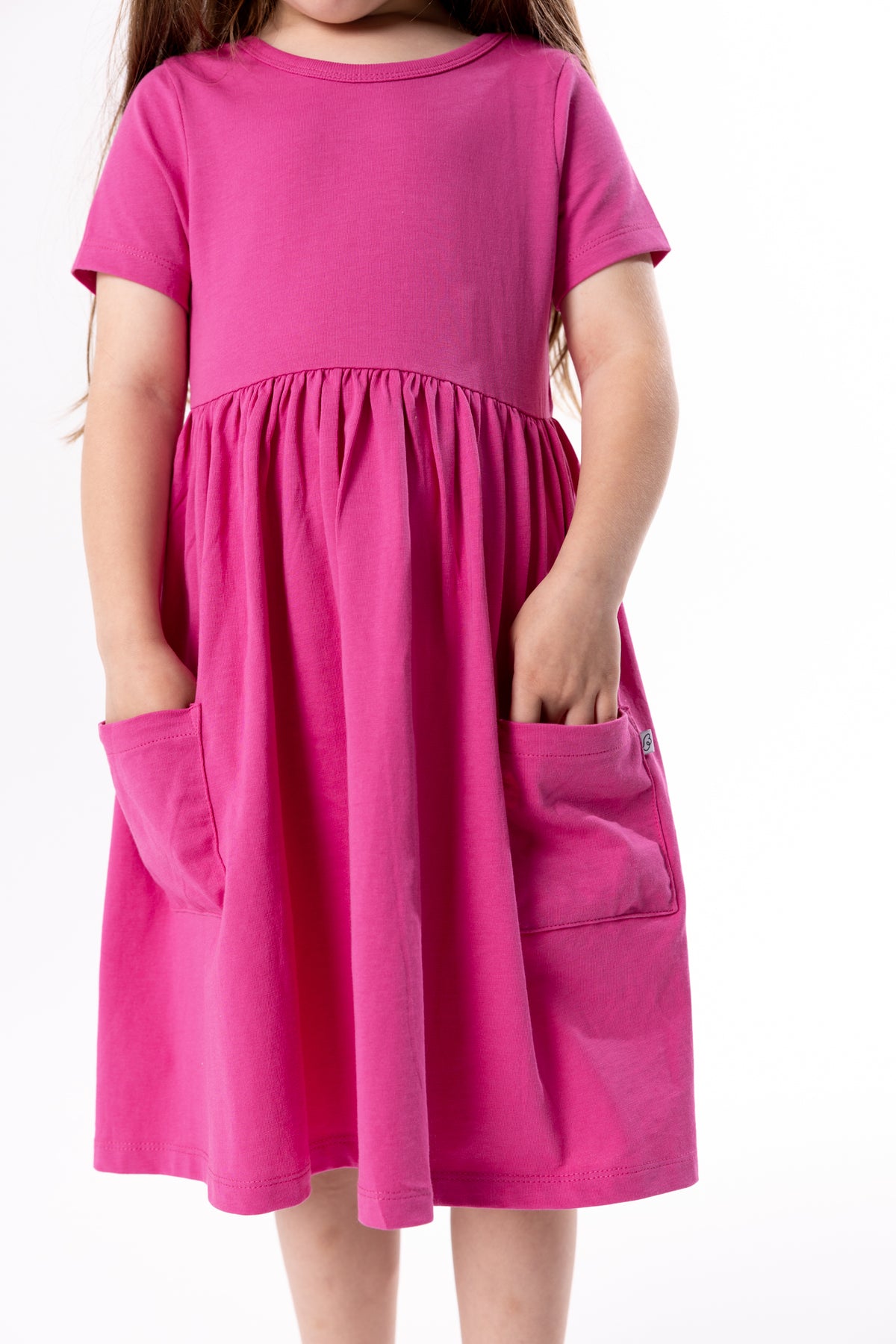 Fuchsia Prayer Pocket Short Sleeve Twirl Dress Cotton
