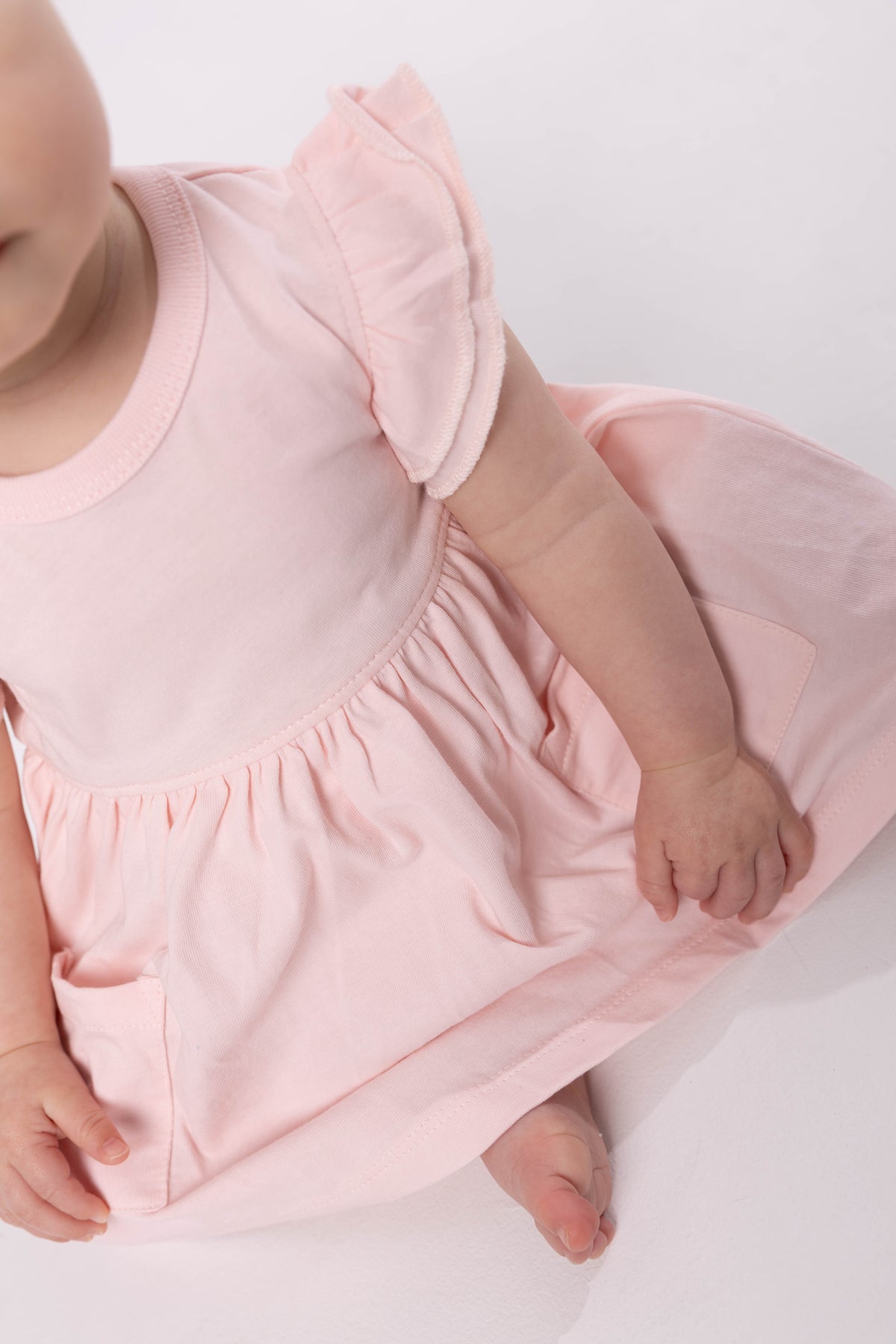 Pink Prayer Pocket Short Sleeve Twirl Dress Bodysuit Cotton