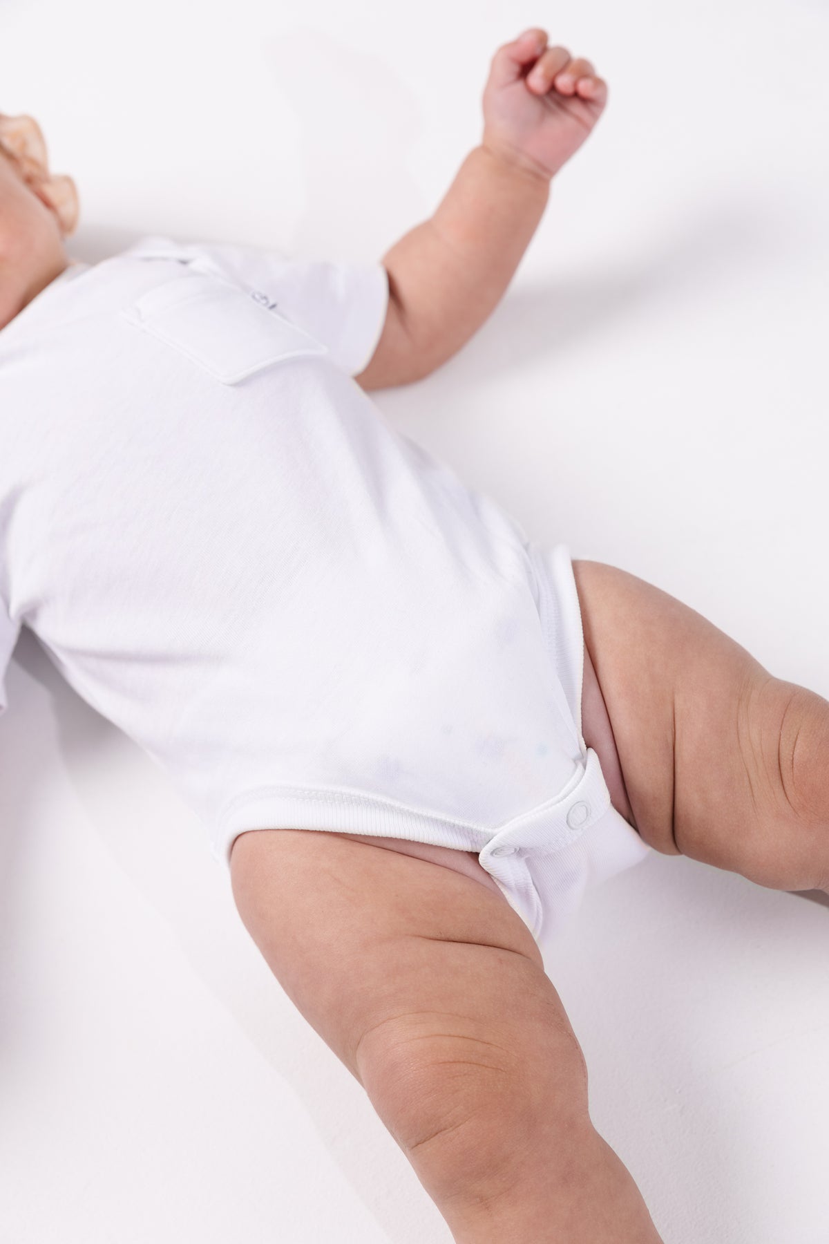 White Prayer Pocket Short Sleeve Bodysuit Cotton