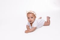 White Prayer Pocket Short Sleeve Bodysuit Cotton