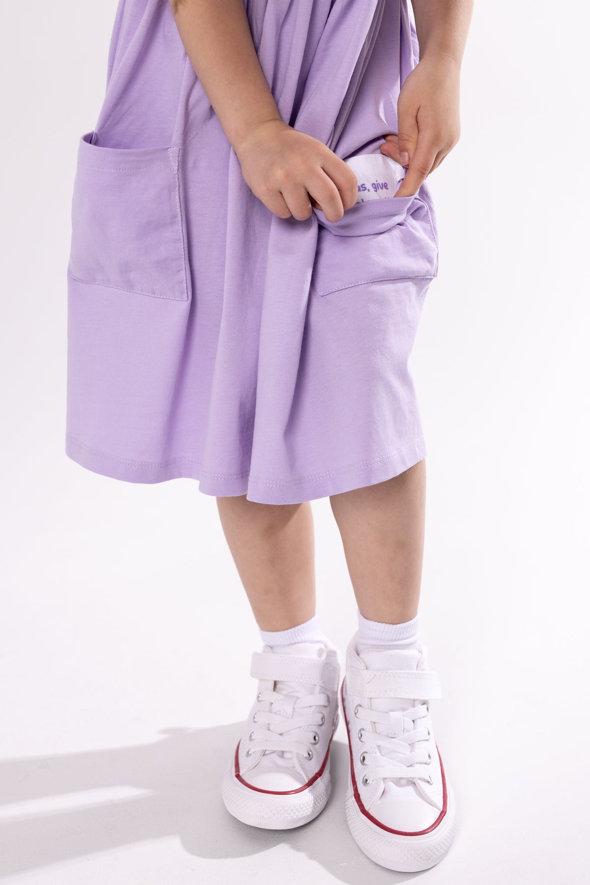 Lilac Prayer Pocket Short Sleeve Twirl Dress Cotton