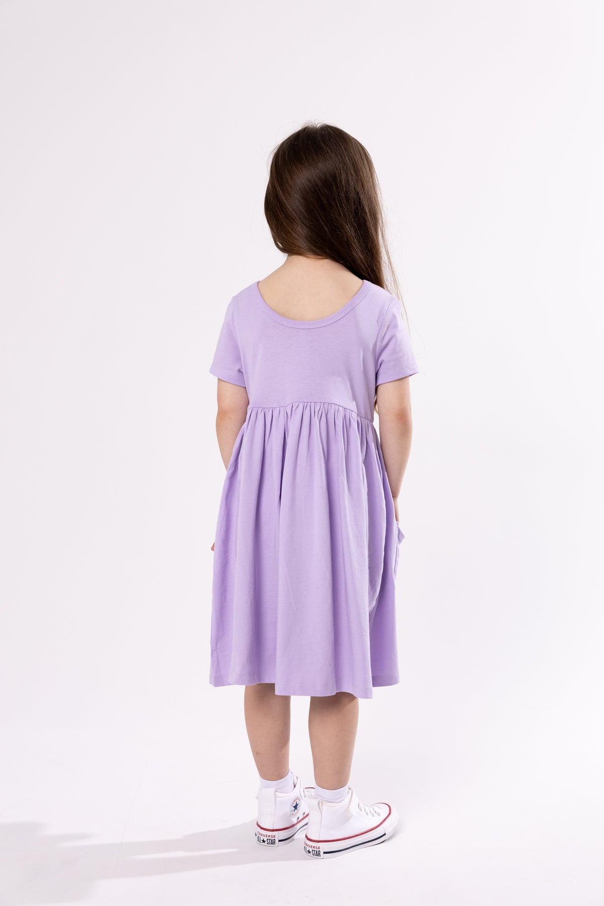 Lilac Prayer Pocket Short Sleeve Twirl Dress Cotton