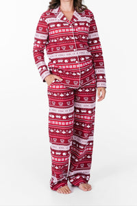 King of Kings Ruby Red Womens Notch Collar PJ Set Cotton