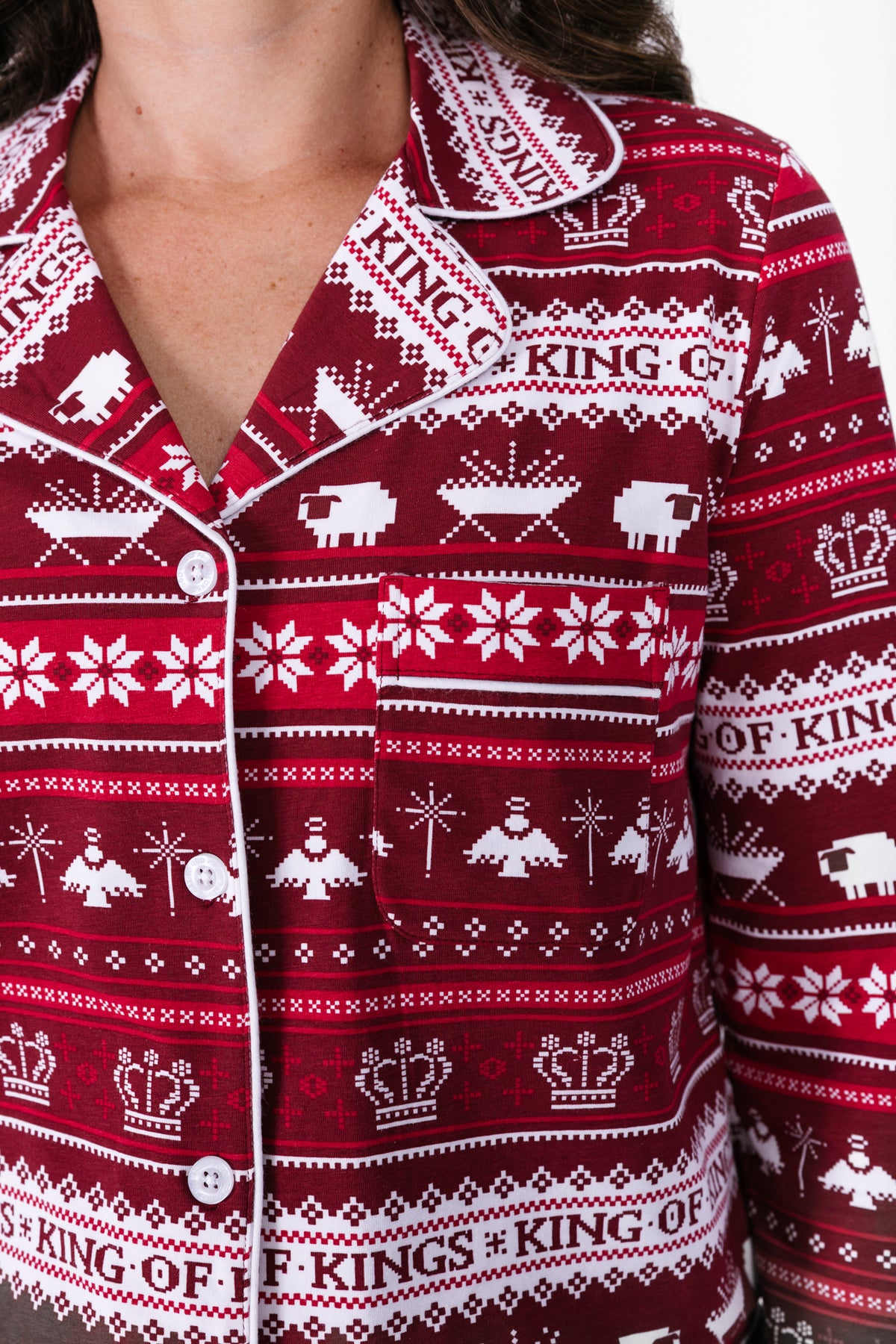 King of Kings Ruby Red Womens Notch Collar PJ Set Cotton