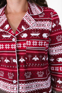 King of Kings Ruby Red Womens Notch Collar PJ Set Cotton