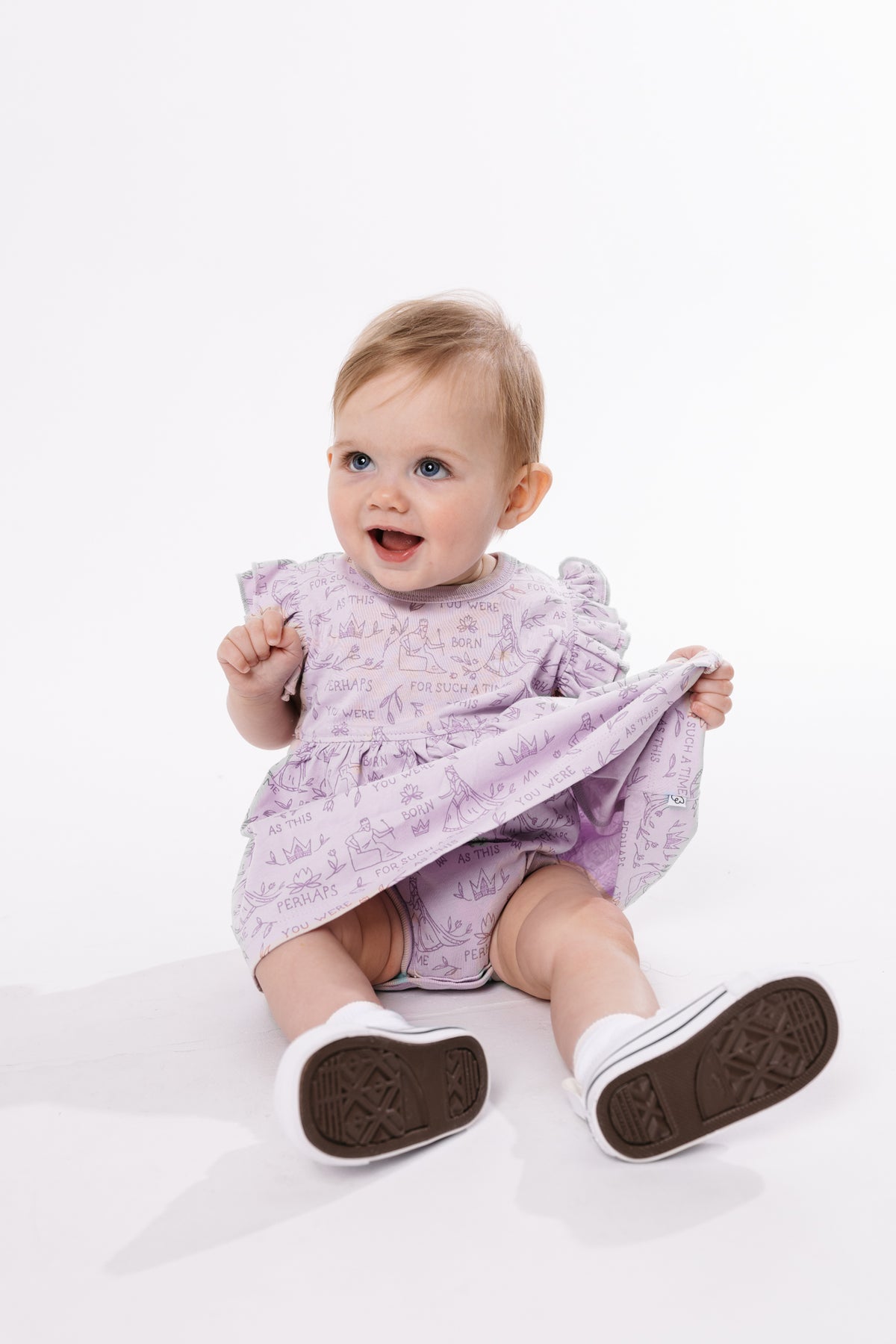 Queen Esther Lavender Short Sleeve Twirl Dress Bodysuit Cotton