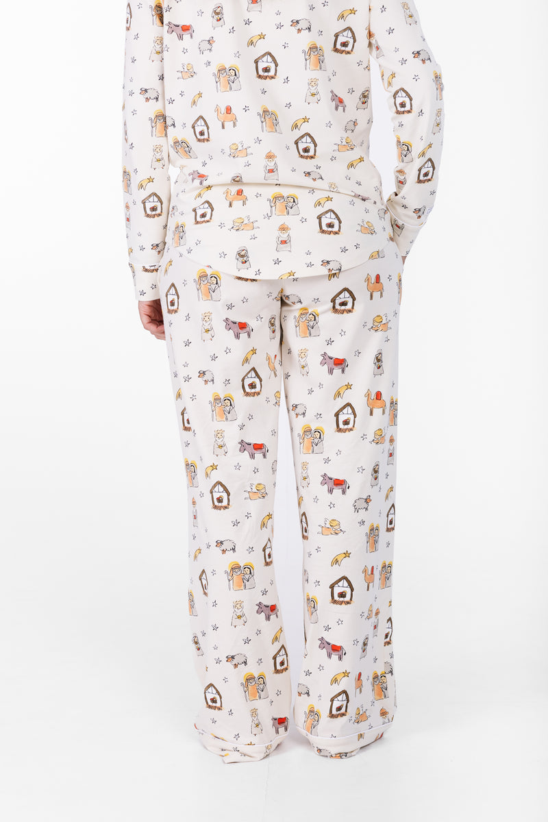 Away in a Manger Womens Notch Collar PJ Set Cotton