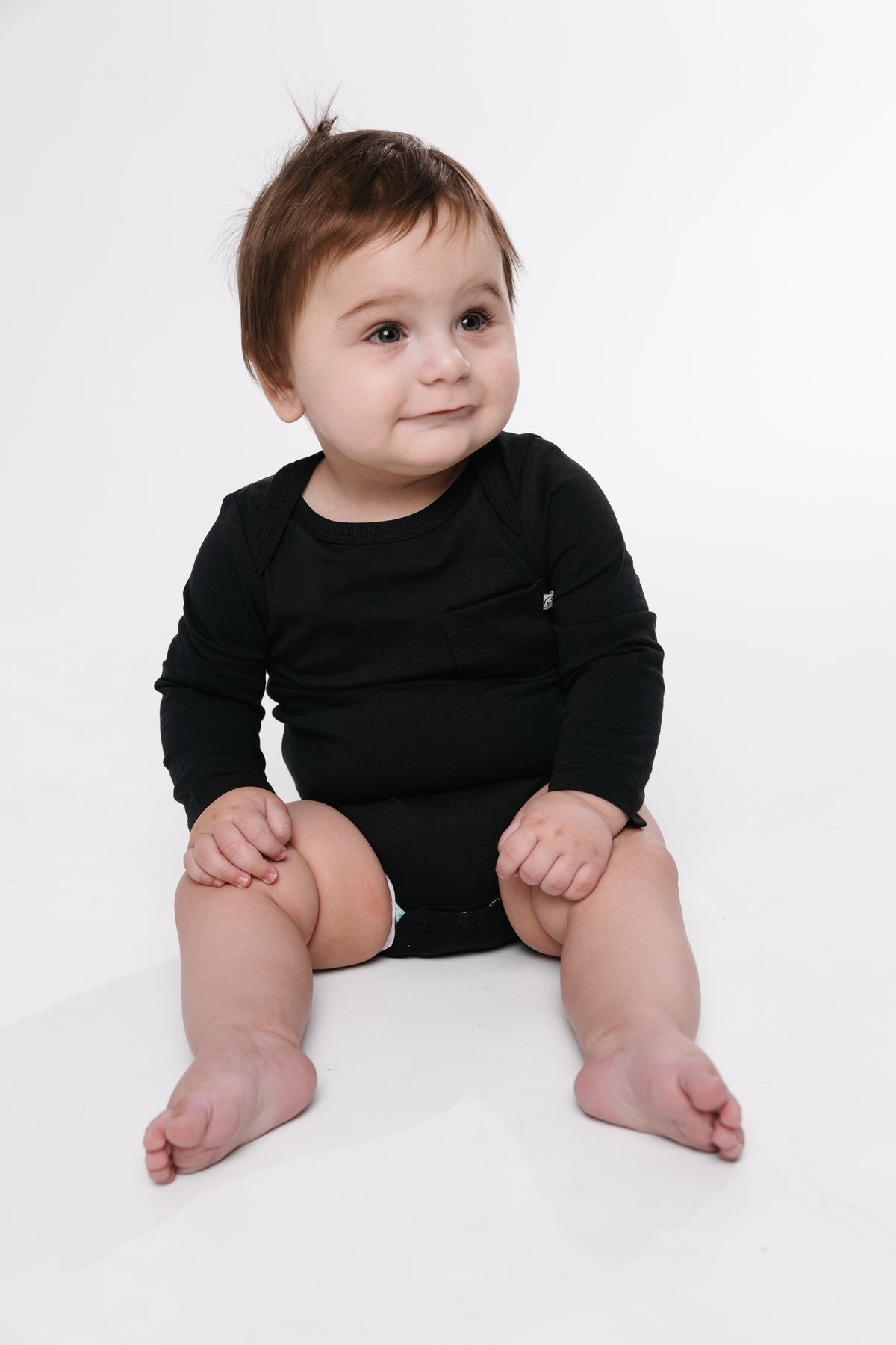 Black Prayer Pocket Long Sleeve Bodysuit Cotton