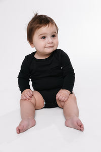 Black Prayer Pocket Long Sleeve Bodysuit Cotton
