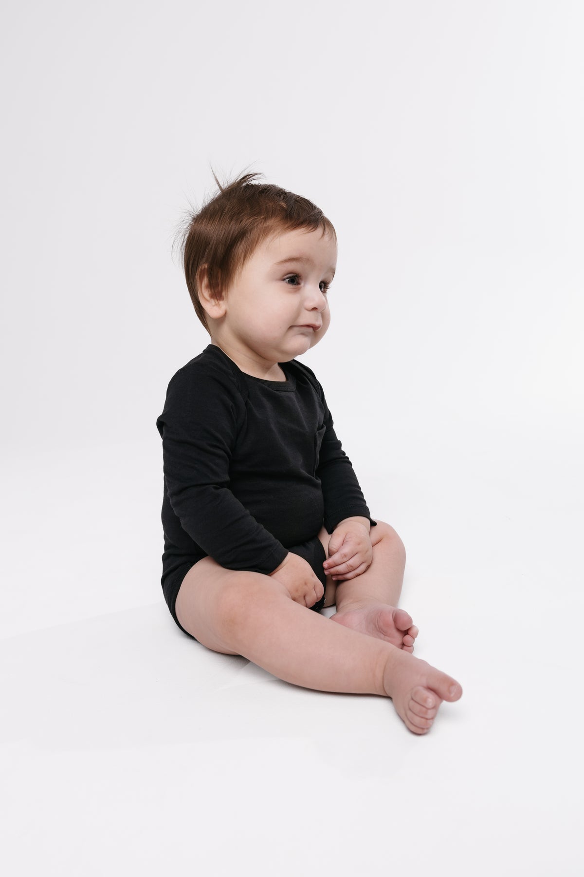 Black Prayer Pocket Long Sleeve Bodysuit Cotton