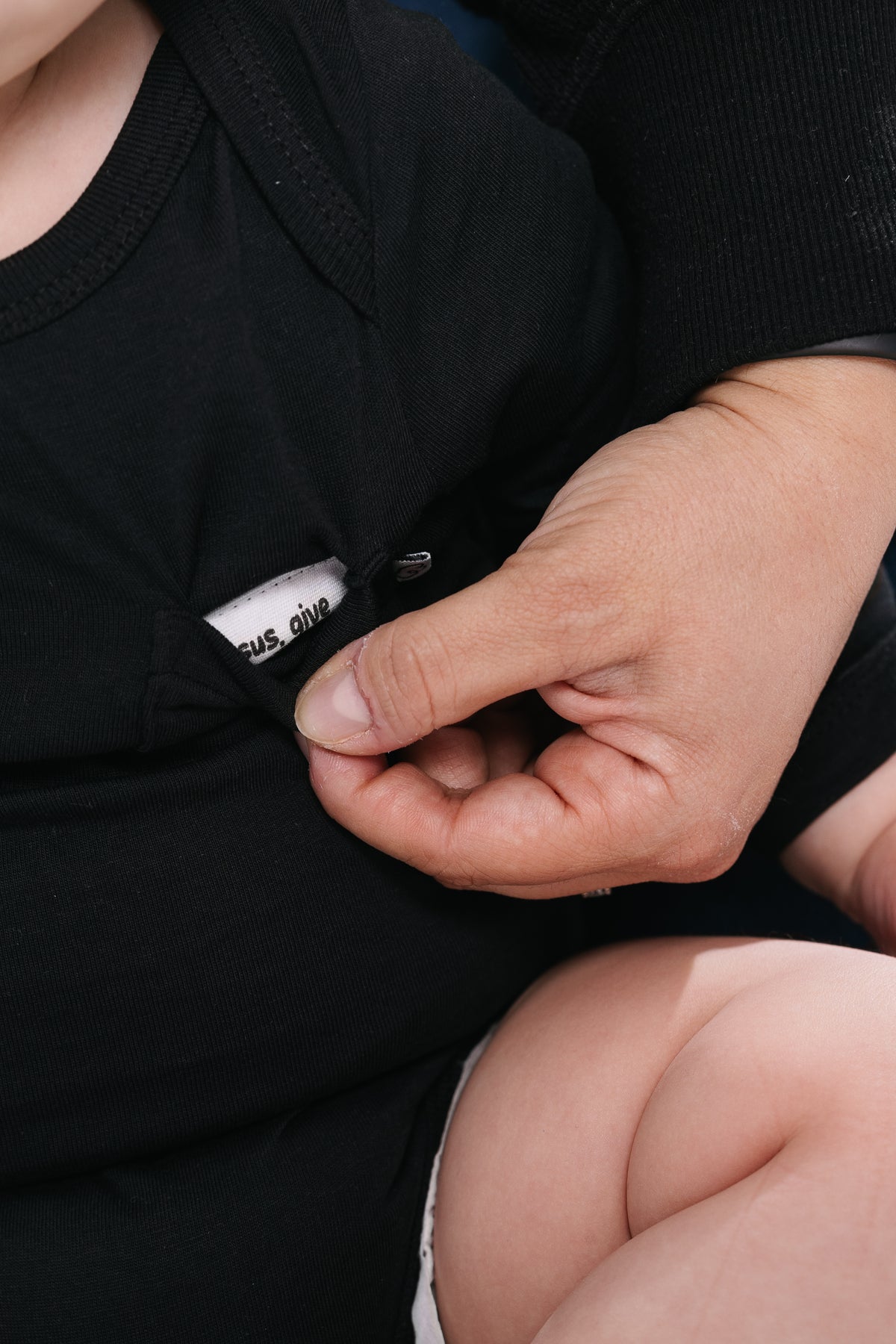 Black Prayer Pocket Long Sleeve Bodysuit Cotton