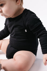 Black Prayer Pocket Long Sleeve Bodysuit Cotton