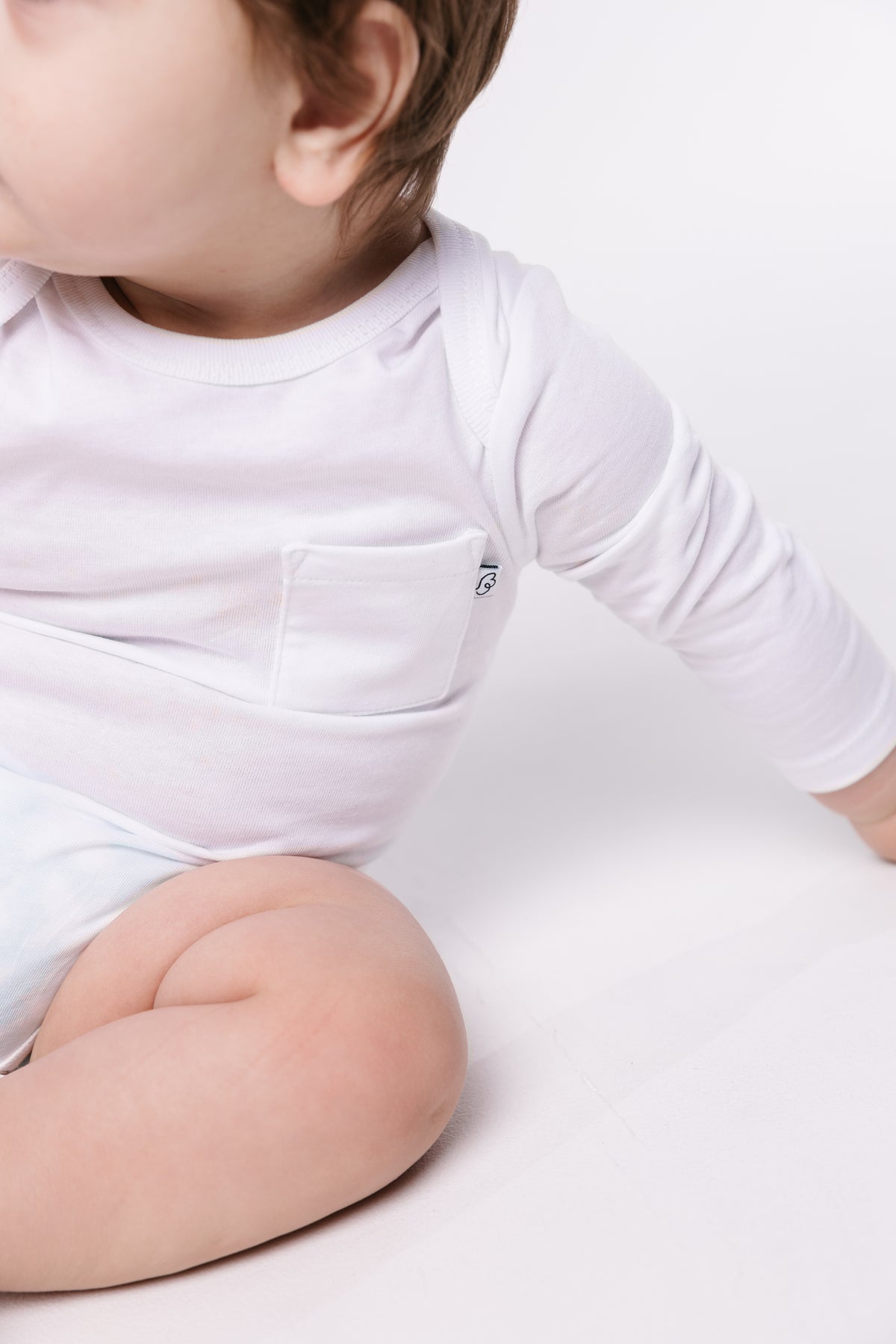 White Prayer Pocket Long Sleeve Bodysuit Cotton