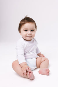 White Prayer Pocket Long Sleeve Bodysuit Cotton