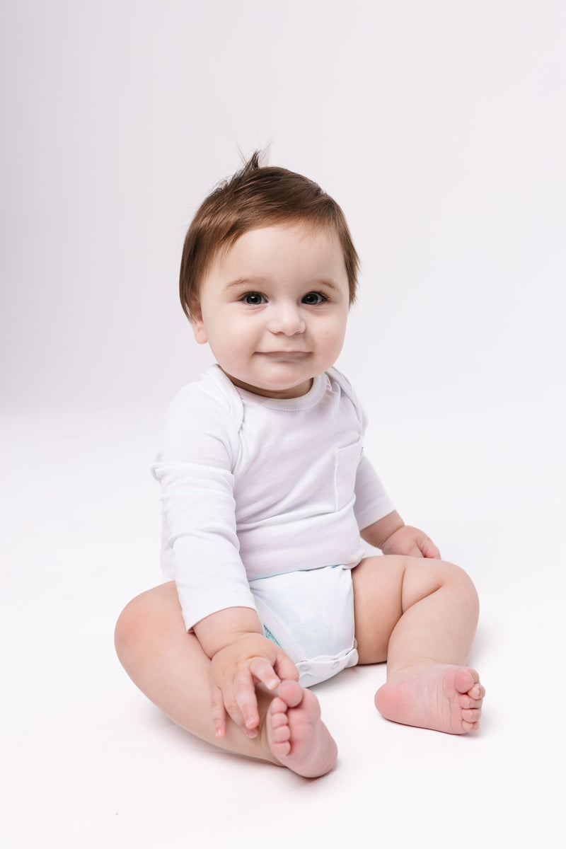 White Prayer Pocket Long Sleeve Bodysuit Cotton