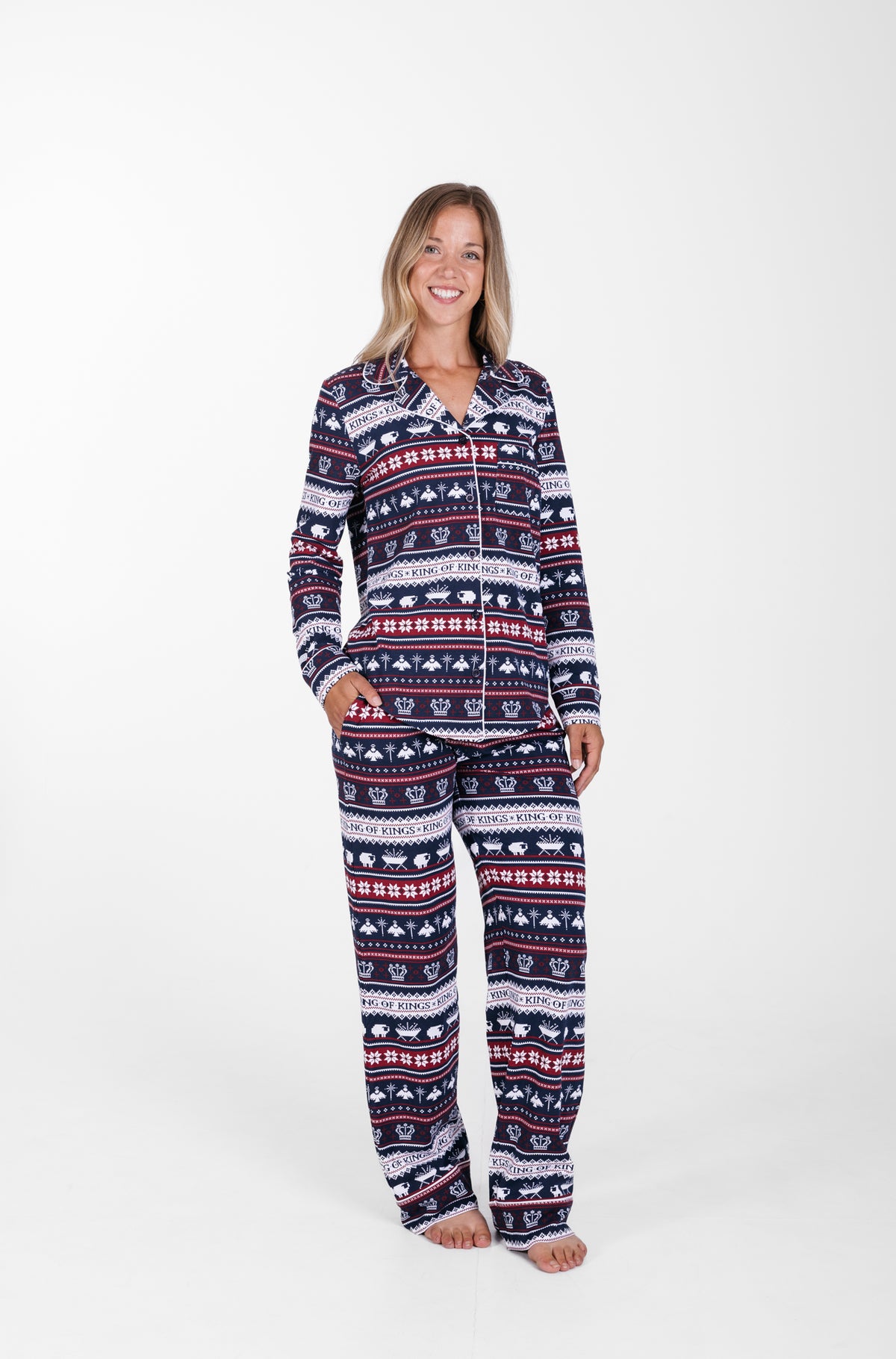 King of Kings Midnight Blue Womens PJ Notch Collar Set Cotton