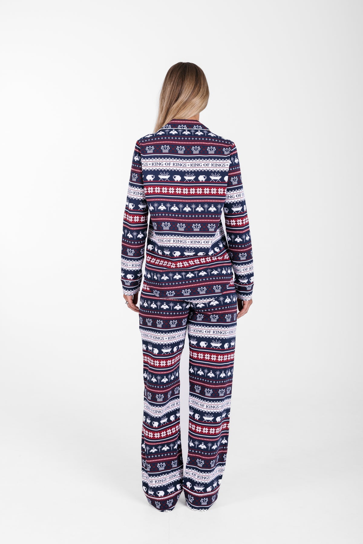 King of Kings Midnight Blue Womens PJ Notch Collar Set Cotton