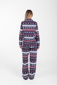 King of Kings Midnight Blue Womens PJ Notch Collar Set Cotton