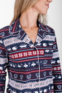 King of Kings Midnight Blue Womens PJ Notch Collar Set Cotton