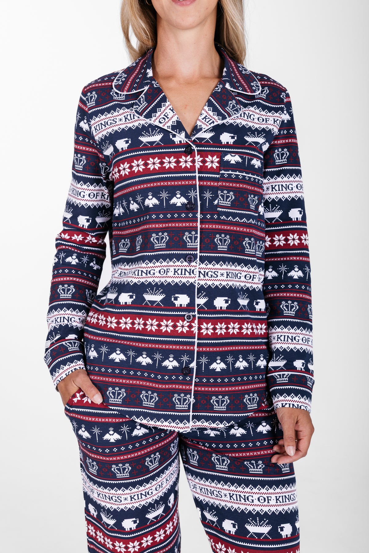 King of Kings Midnight Blue Womens PJ Notch Collar Set Cotton