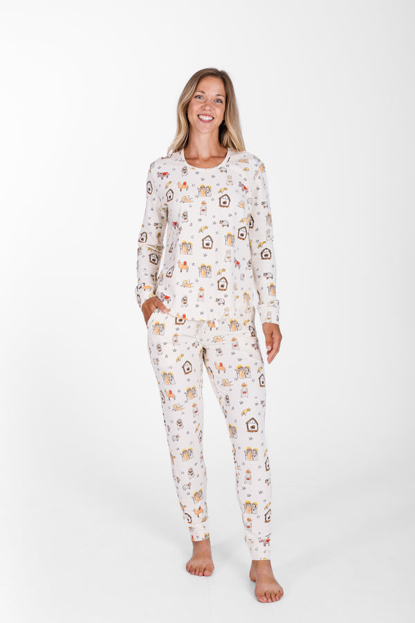 Away in a Manger Womens Jogger PJ Set Cotton