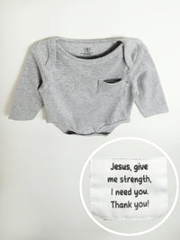 Heather Grey Prayer Pocket Long Sleeve Bodysuit Cotton