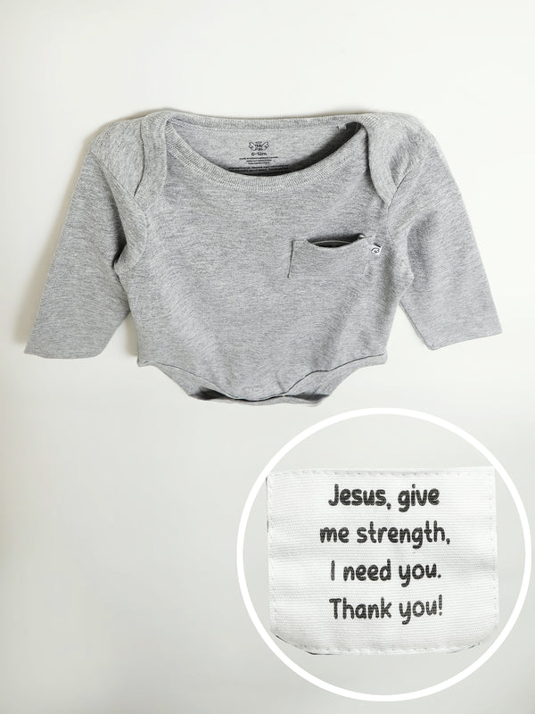 Heather Grey Prayer Pocket Long Sleeve Bodysuit Cotton