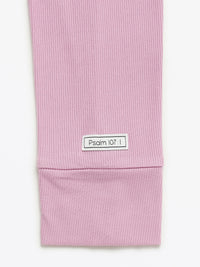 Solid Mauve Womens PJ Jogger Set Ribbed Cotton-Bamboo Blend