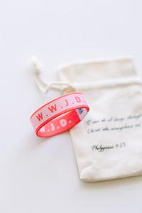 WWJD Coral Reversible Elastic Fabric Bracelet