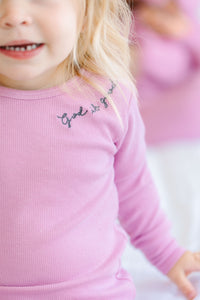 Solid Mauve PJ Long Sleeve Set Ribbed Cotton-Bamboo Blend