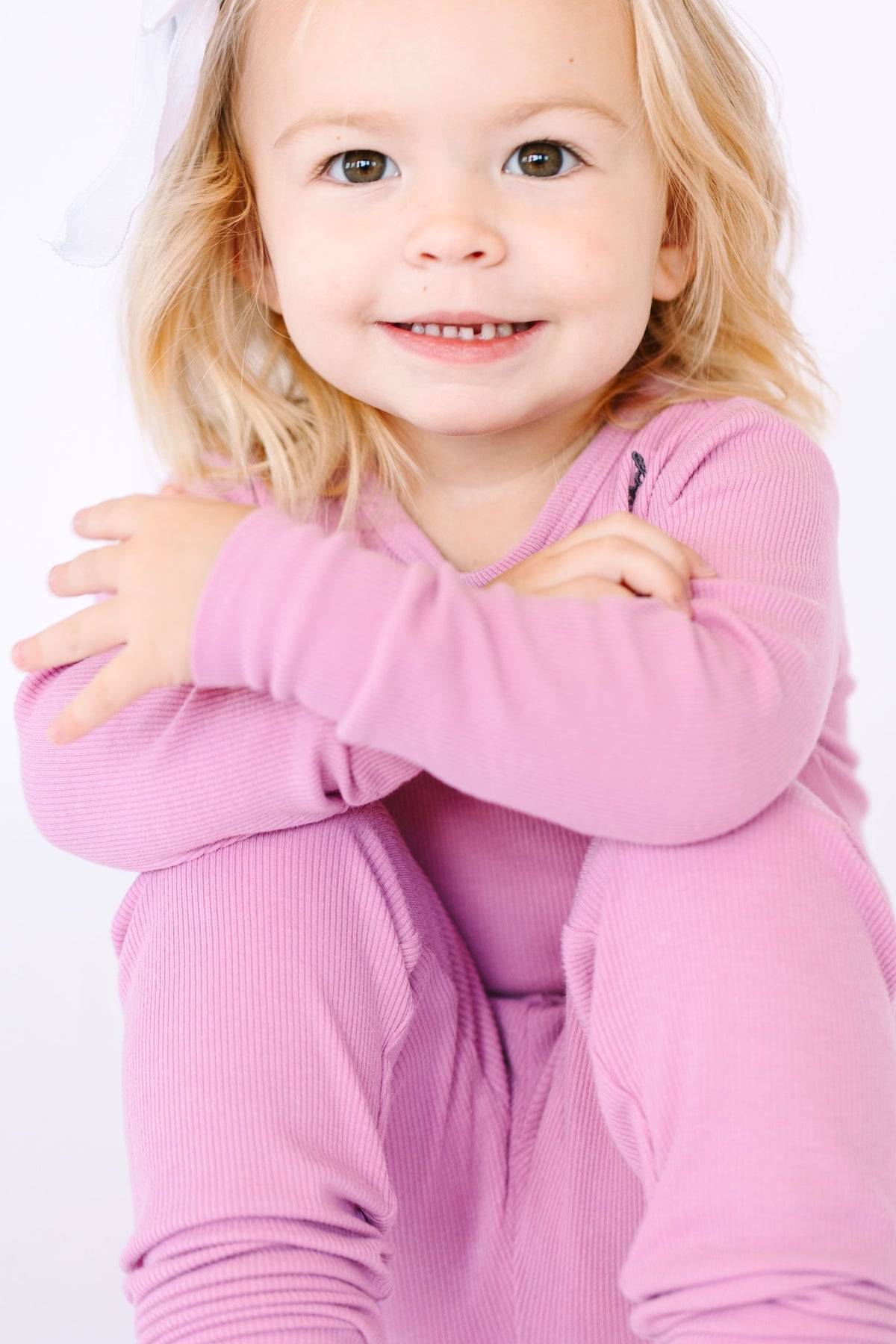 Solid Mauve PJ Long Sleeve Set Ribbed Cotton-Bamboo Blend