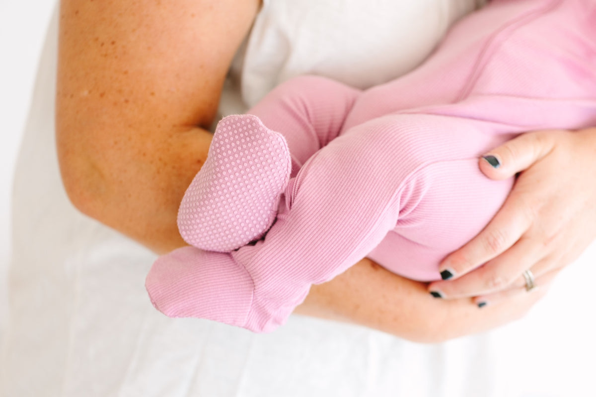 Solid Mauve PJ Footed Onesie Ribbed Cotton-Bamboo Blend