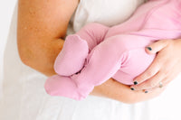 Solid Mauve PJ Footed Onesie Ribbed Cotton-Bamboo Blend