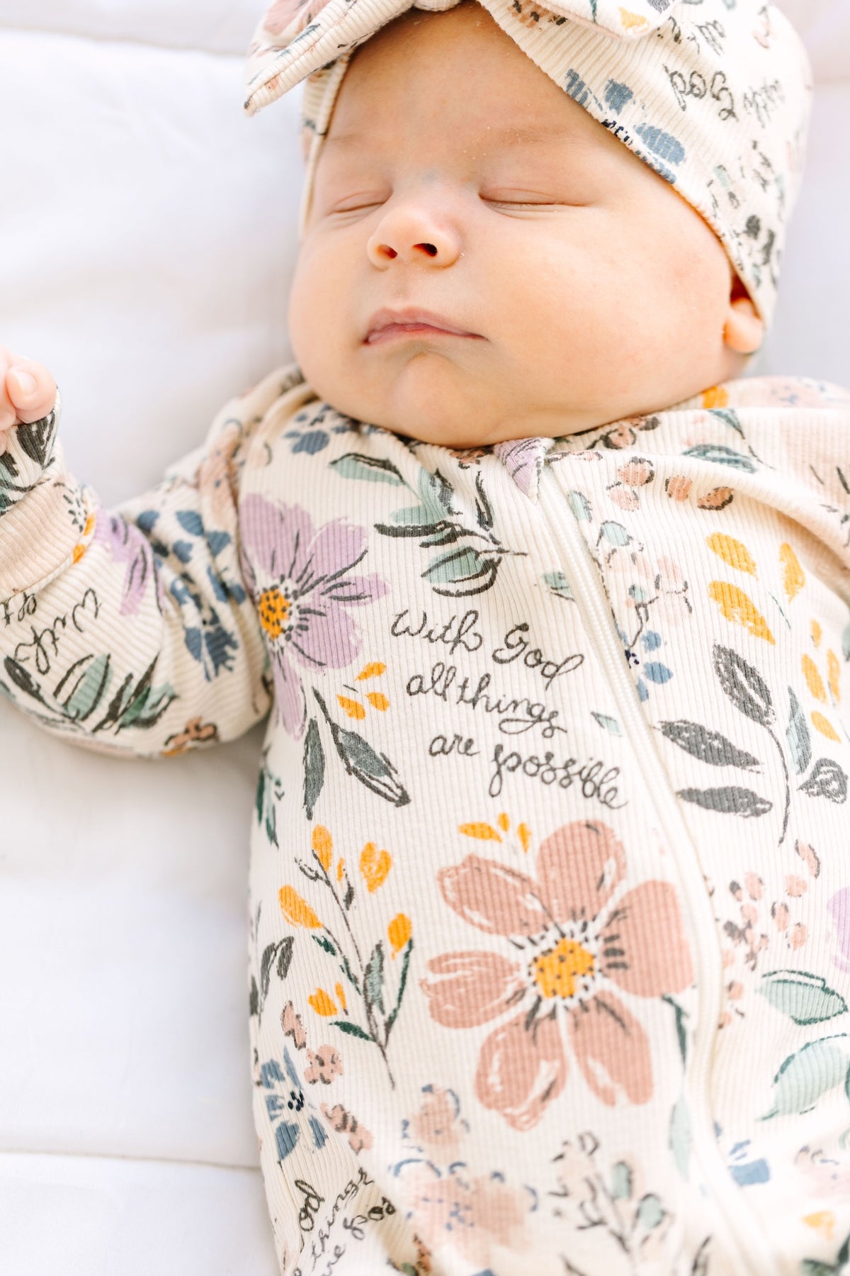 All Things Are Possible Footed Onesie PJ Ribbed Cotton-Bamboo Blend