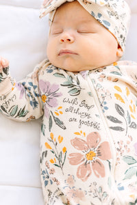 All Things Are Possible Footed Onesie PJ Ribbed Cotton-Bamboo Blend